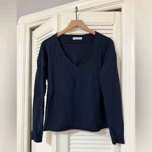 perfectwhitetee Navy Blue 100% Cotton Long Sleeve Tee